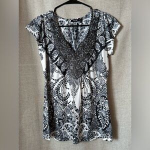 Apt. 9•cap-sleeve blouse•sweetheart/notch neckline•embellished crochet lace